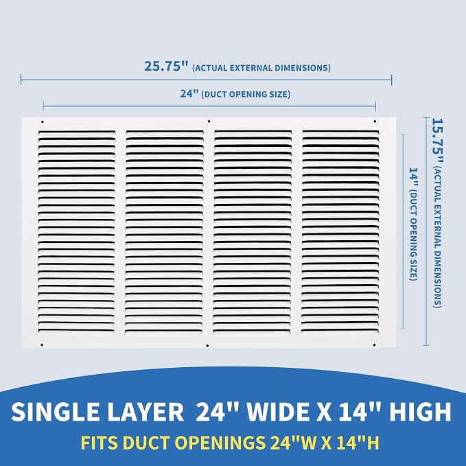 24x14 Return Air Grille, Air Return Vent Cover, AC Vent Cover, Cold Air Return - Image 2