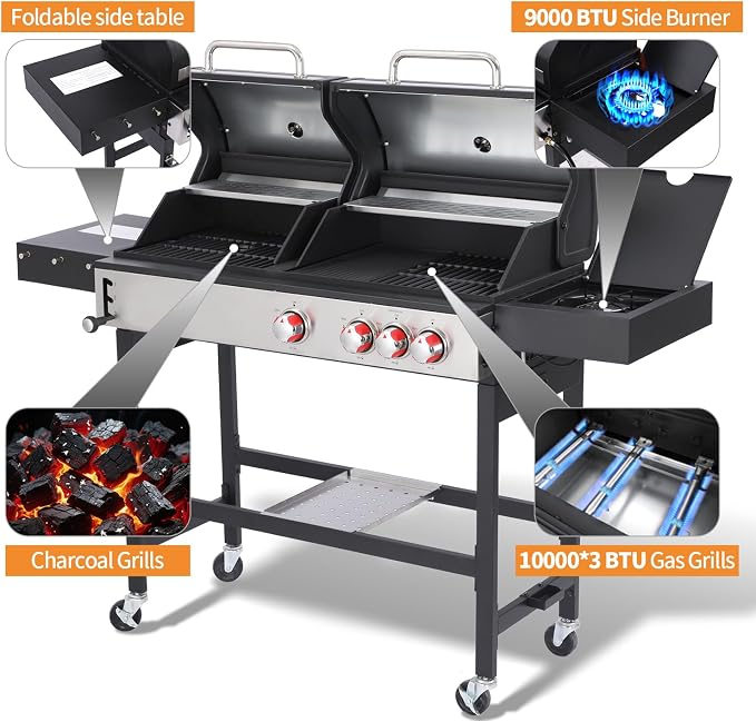 Propane Gas and Charcoal Grill Combo | Griddle Grill - Image 9