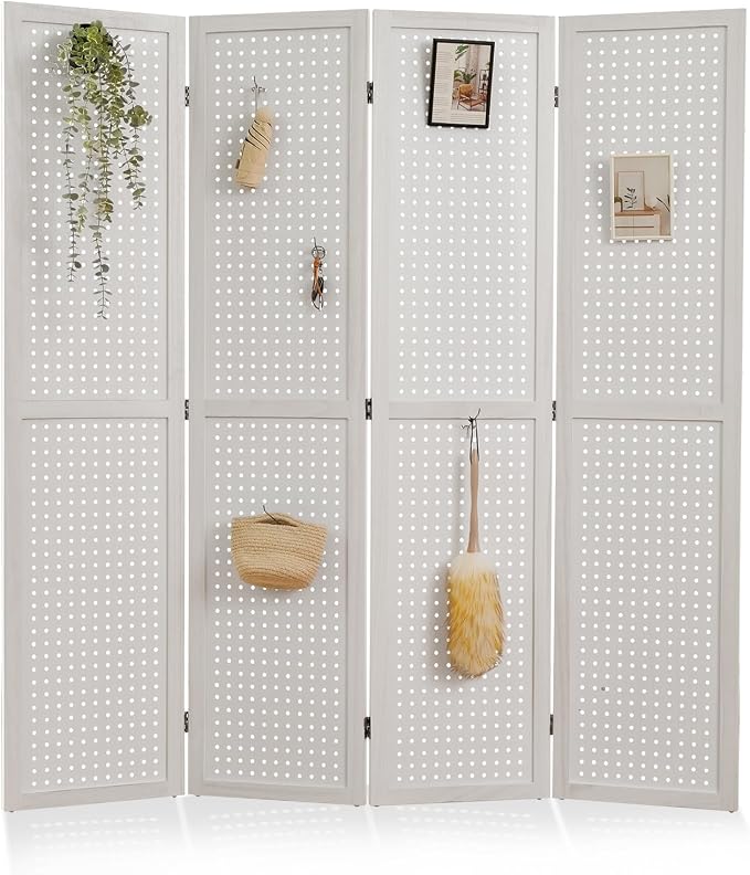Room Divider Freestanding Folding Pegboard Privacy Screen 4-Panel Display Stand - Image 9