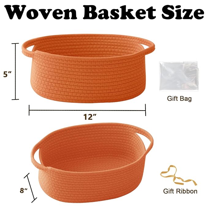 Gift Basket with Gift Bag and Ribbons, Small Rope Woven Shelf Storage, Baskets - Image 2
