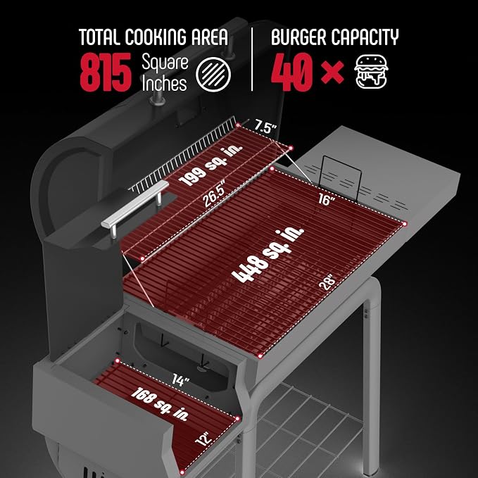 BBQ Charcoal Grill with Offset Smoker Grill and Side Table, 30-In Heavy-Duty - Image 3
