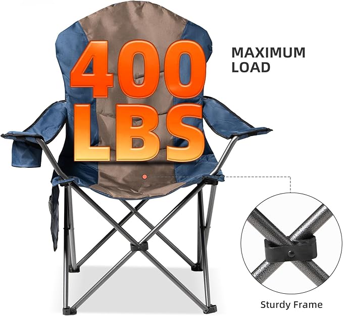 Folding Camping Chairs, Set of 2, Blue and Brown, 400lb Capacity