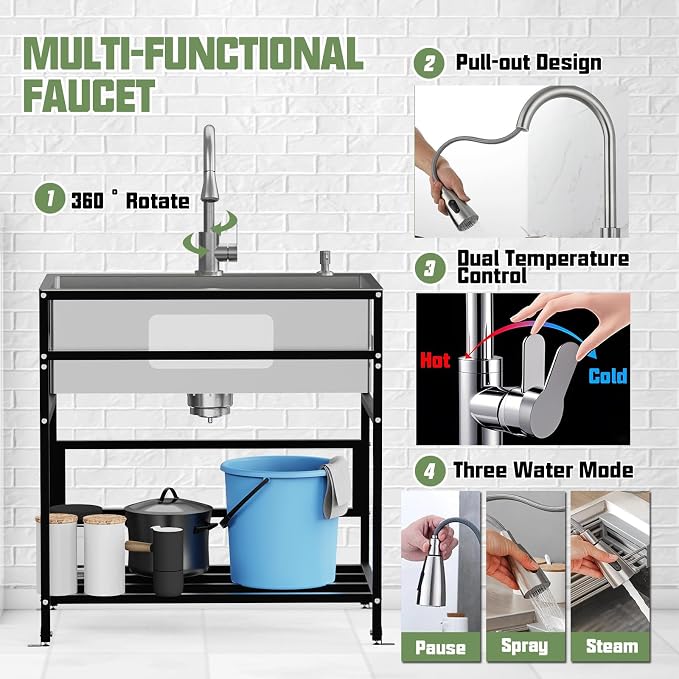 30x18 Inch Stainless Steel Utility Sink-Freestanding Laundry Sink Practicality - Image 4
