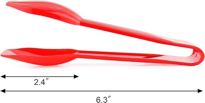 Serving Tongs, Red Food-Safe Polycarbonate, 6 x 6 Inch