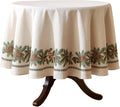 ISAENNE Designer Christmas Linen Round Tablecloth, Light Beige Western Elegant by Isaennehomedecoration