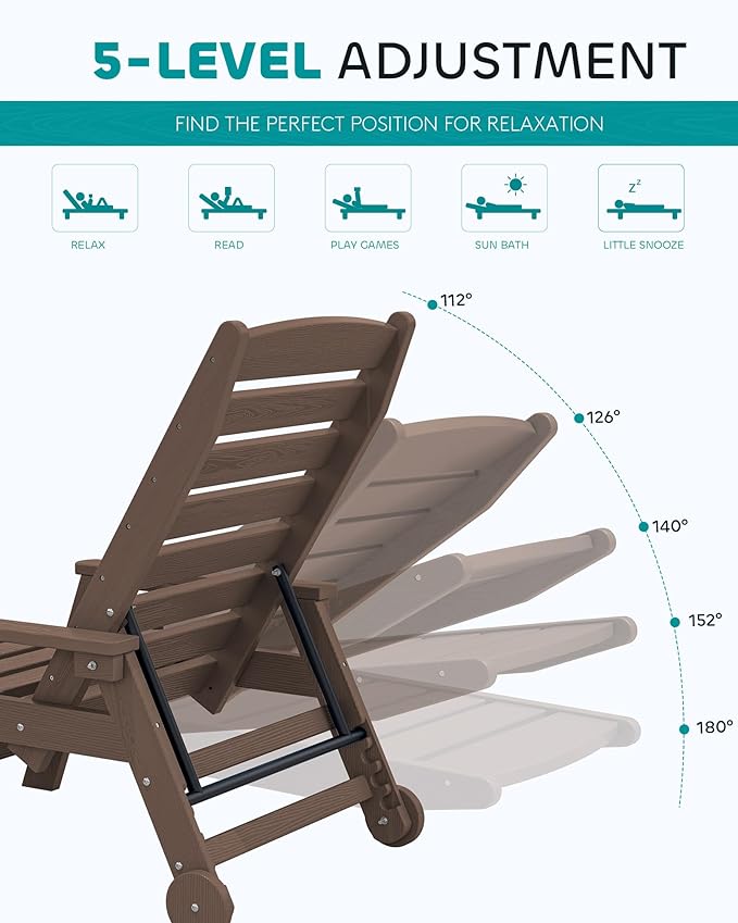 SERWALL Patio Chaise Lounge Chair, Poly Lounge Chair - Image 3