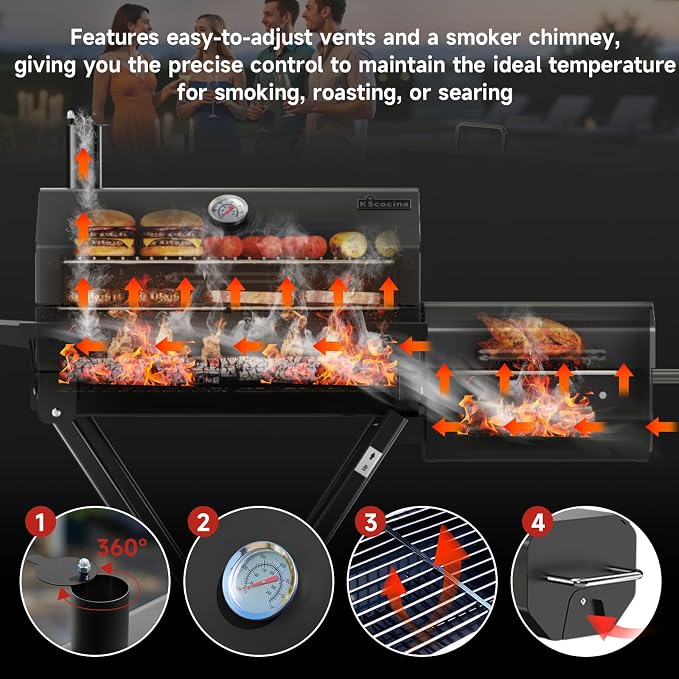 Portable Charcoal Grill with Smoking Function, Foldable Suitcase Design with - Image 2