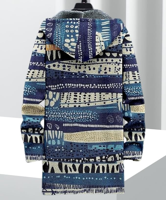Men's Hooded Sweater Coat Knit Fleece Lined Long Cardigan Jacket - Image 2