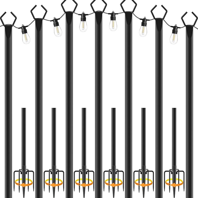 7 Pack String Light Poles, Metal Poles by NUERPO