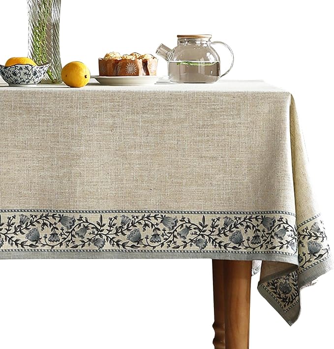 ISAENNE Designer Vintage Linen Elegant Rectangular Tablecloth, Chinoiserie - Image 5