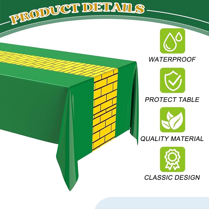 3 Pcs Yellow Brick Runner Tablecloth 54 x 108 Inch Brick Wall Backdrop Green - Image 4