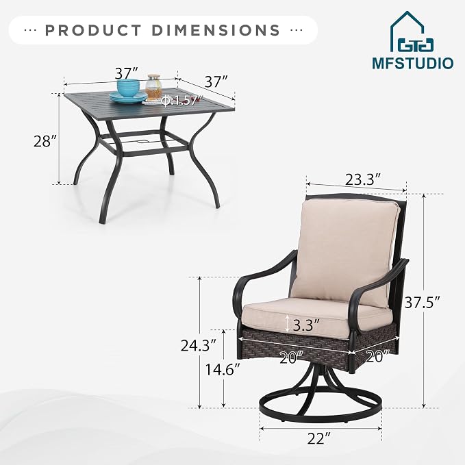 MFSTUDIO Outdoor Dining Set for 4, Patio Dining Sets - Image 9