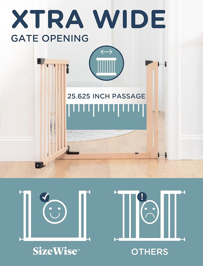 SizeWise™ Wood Pressure Mounted Safety Gate 34.25"-38.18" | Extra-Wide Passage - Image 3
