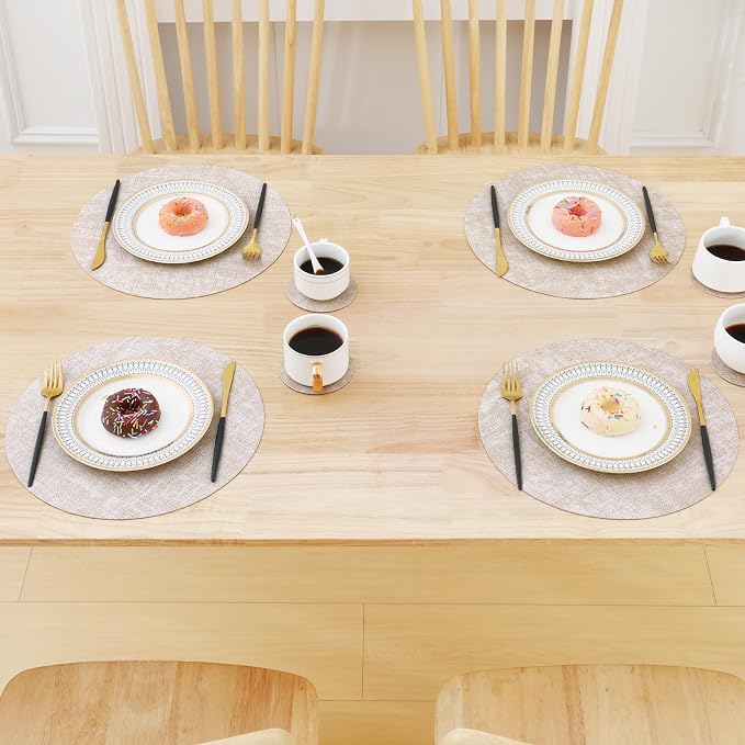 Homaxy Round Faux Leather Placemats and Coasters, Washable Dual-Side Table Mats - Image 8
