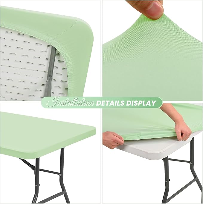 10 Pack Stretch Fabric Table Top Cap Cover, Sage Green Table Covers fits 6Ft - Image 4