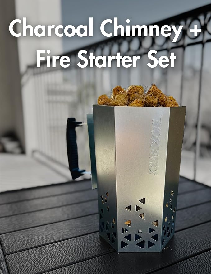 Charcoal Chimney Starter XL & Fire Starter set, Heavy Duty xl Charcoal Starter - Image 2