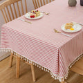 TruDelve Cotton Square Tablecloth Red and White Striped Boho Cloth Tablecloths by TruDelve