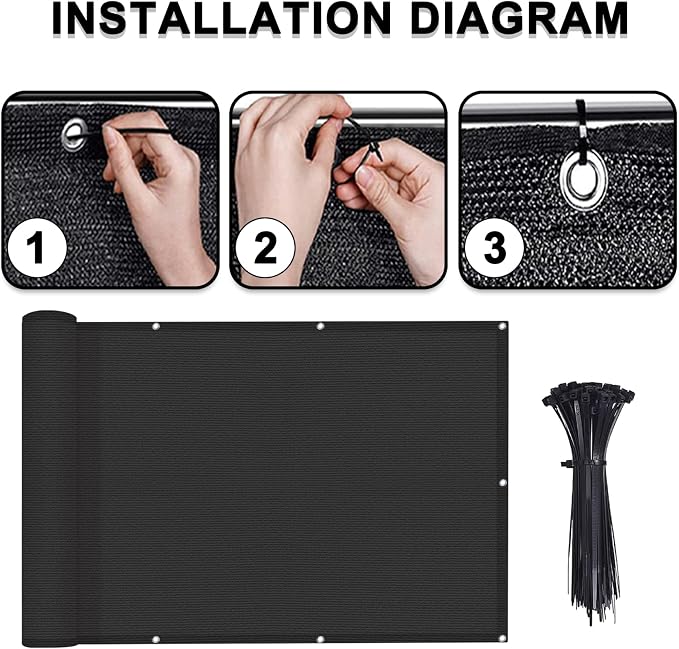 LOVE STORY 3.3'x19.5' Black Balcony Screen Privacy Fence Cover UV Protection - Image 2