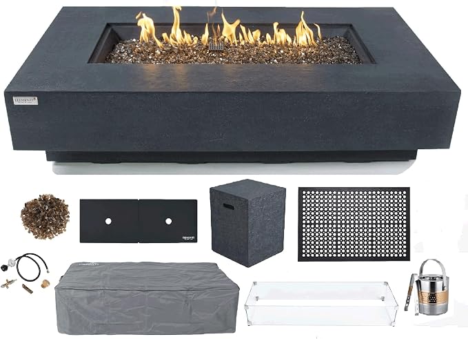 Elementi+ | Bundle Positano Gas Fire Pit Cast Concrete 60" Rectangular Fire by AMSFireplaceInc
