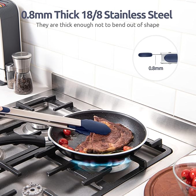 Locking Grilling Tongs, 16-Inch with Silicone Tips, Midnight Blue