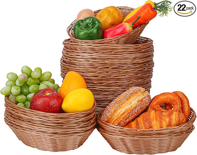 22 Pack 9 Inches Oval Wicker Bread Basket, Woven Serving Basket, Wicker Fruit by IHDYPPEW