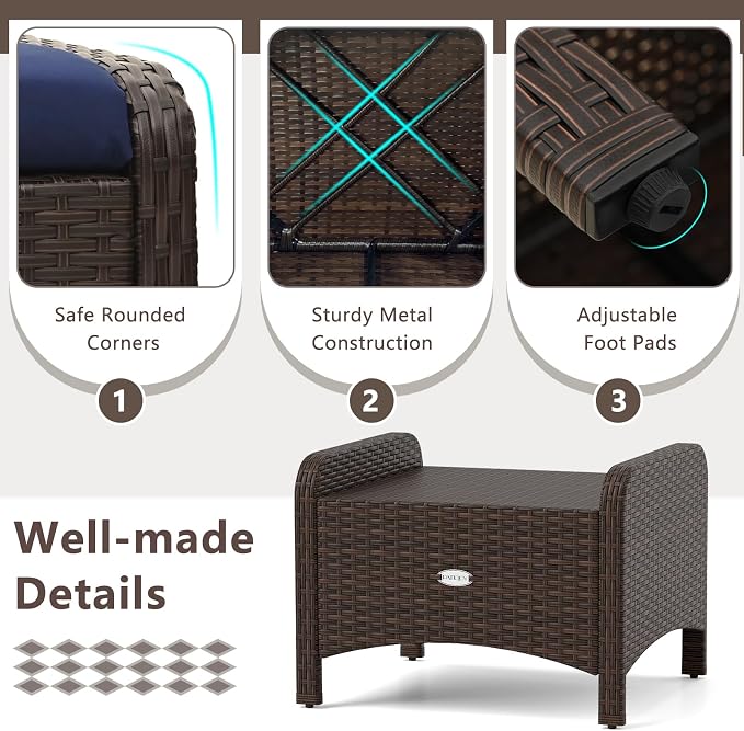 Tangkula 2 Pieces Outdoor Patio PE Wicker Ottomans - Image 6