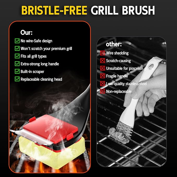 Bristle Free Grill Brush with Scraper, 4 Replaceable Cleaning Head BBQ Grill - Image 6