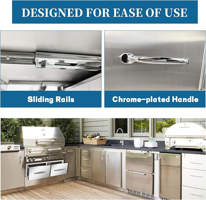 Outdoor Kitchen Drawers 30"Wx10"Hx20"D Flush Mount Access Horizontal 2-Drawer - Image 5
