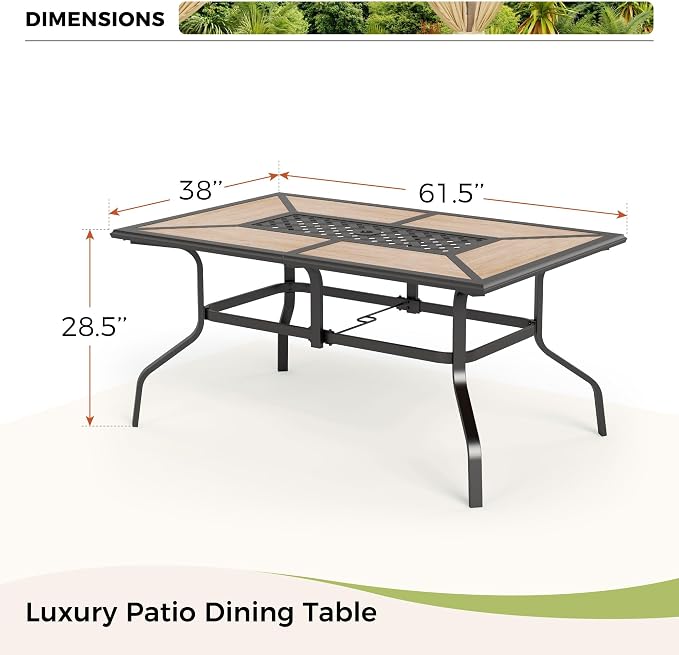 Outdoor Patio Dining Table for 6, All Weather Wrought Iron Black Outdoor Table - Image 3