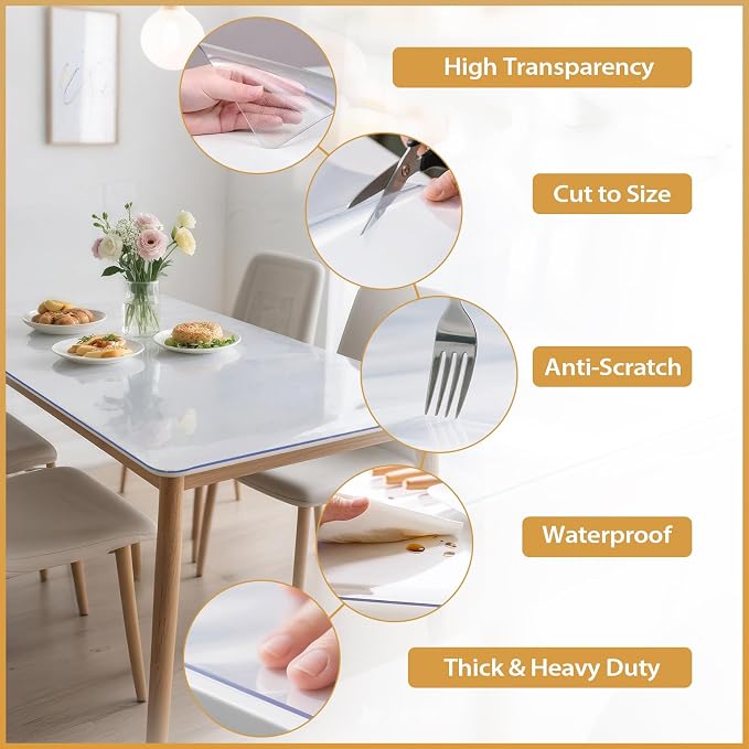 Frosted Table Protector 30 x 60 Inch, 1.9mm Thick Waterproof PVC Plastic Table - Image 2