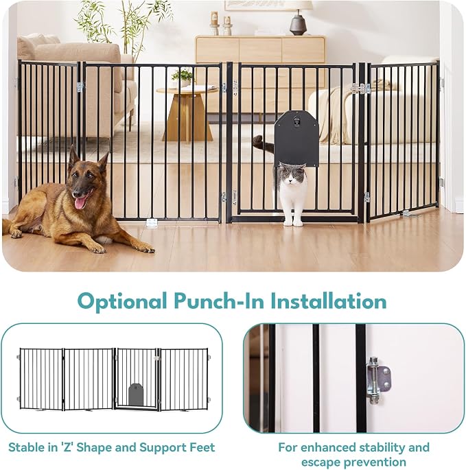No Pawblems Dog Gate with Cat Door, Free Standing 30'' Tall Foldable Dog Fence - Image 6