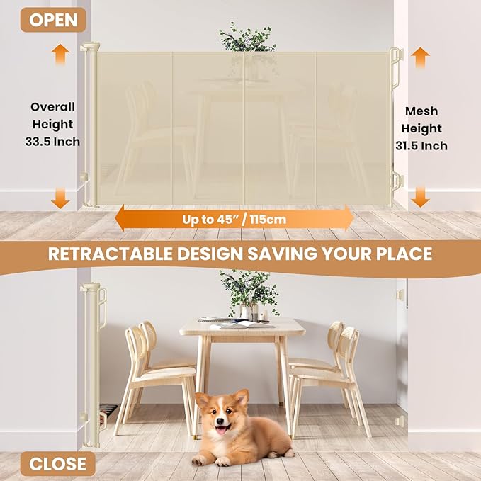 Reinforced Retractable Baby Gate or Mesh Dog Gate, Wide Pet Gate 33.5" Tall - Image 2