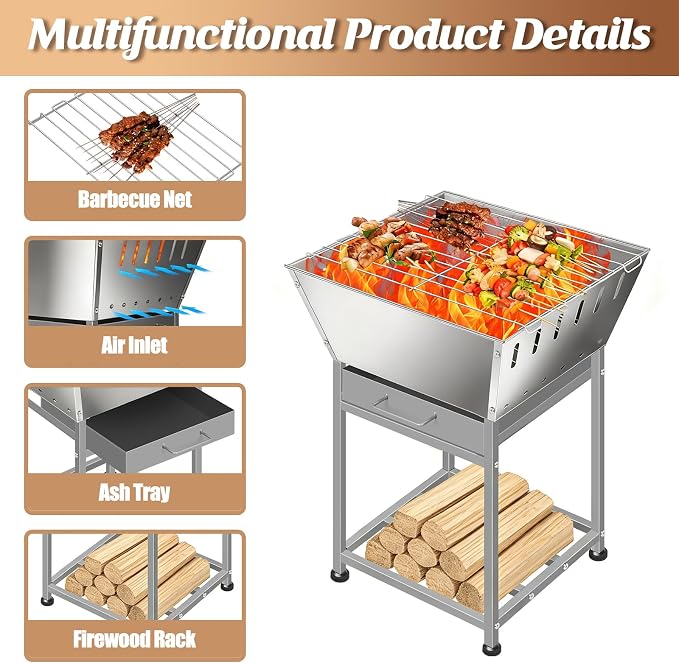 Stainless Steel Inch Square Wood Fire Pit - Image 4