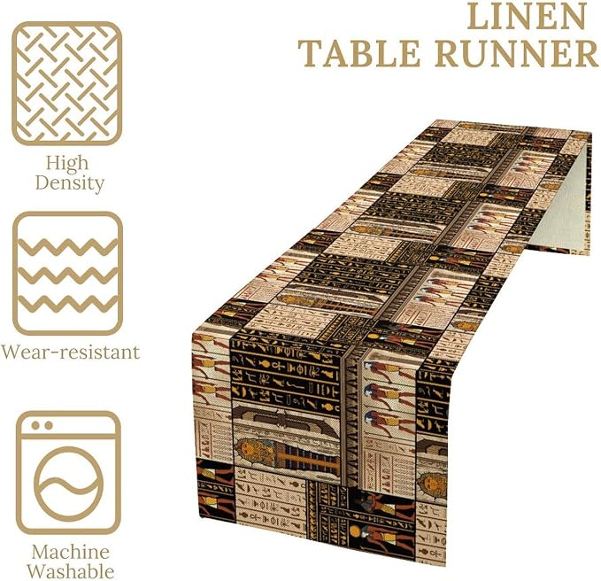 Ancient Egyptian Table Runner, Vintage Abstract Mystical Hieroglyphics Culture - Image 6