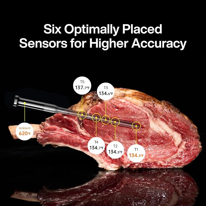 Sync Gold Wireless WiFi Meat Thermometer, 4 Slim Probes, 6 Sensors, 10x - Image 2