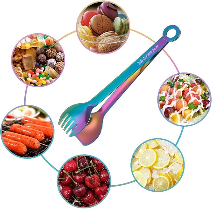 Tongs - 6-Inch Rainbow Stainless Steel Fork and Spoon Style