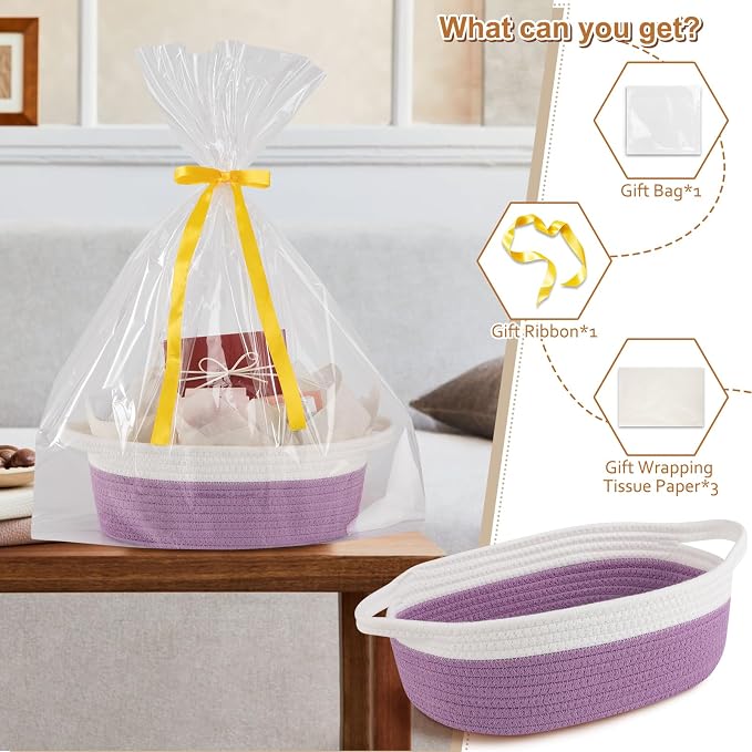 OIAHOMY Gift Basket Empty with Handle, Ribbon and Wrap Tissue Paper, Dog Toy - Image 2