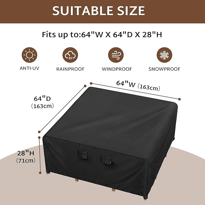 iBirdie Outdoor Patio Furniture Set Covers 64 x 64 inch fit 5 x 5 ft, 60 x 60 - Image 2