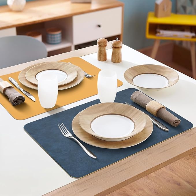 Faux Leather Placemats Set of 6 Table Mats Heat Resistant Reversible Place Mats - Image 6