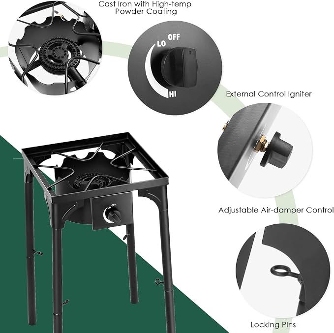 Goplus Outdoor Camping Stove, Single Burner Propane Gas Cooker w/Detachable - Image 4
