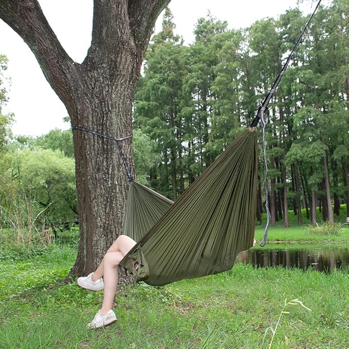 Hammock for Camping: 210T Nylon, 500 lb Capacity, Army Green