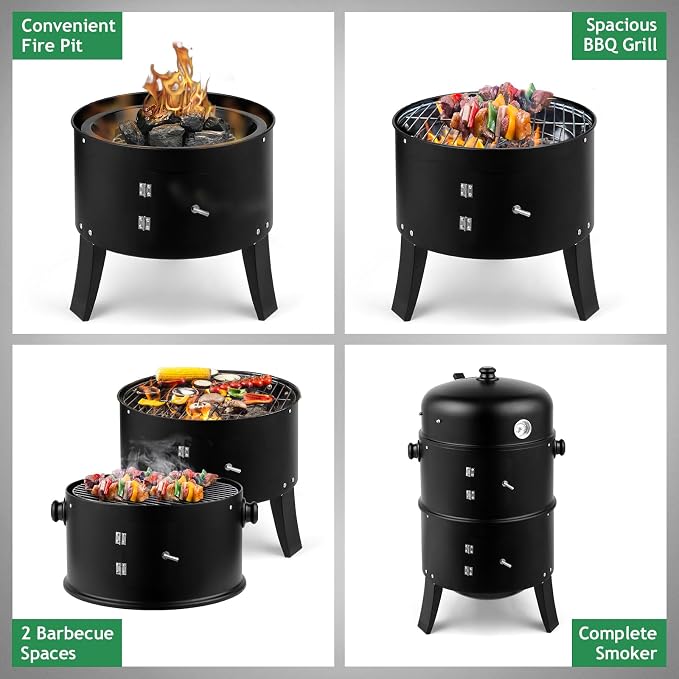 3-in-1 Vertical Charcoal Smoker Grill - Image 5