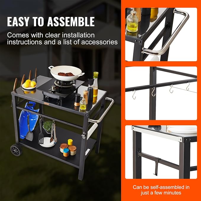 VEVOR Outdoor Grill Cart with Double-Shelf, BBQ Movable Food Prep Table with - Image 6