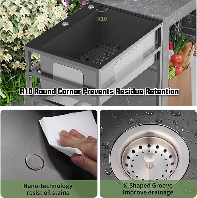 Black utility sink, 25x18 Inch Stainless Steel Freestanding Laundry Sink - Image 3