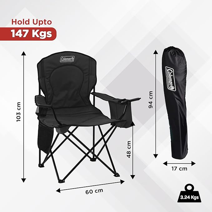 Camping Chair with 4-Can Cooler, Mesh Cup Holder and Black Finish
