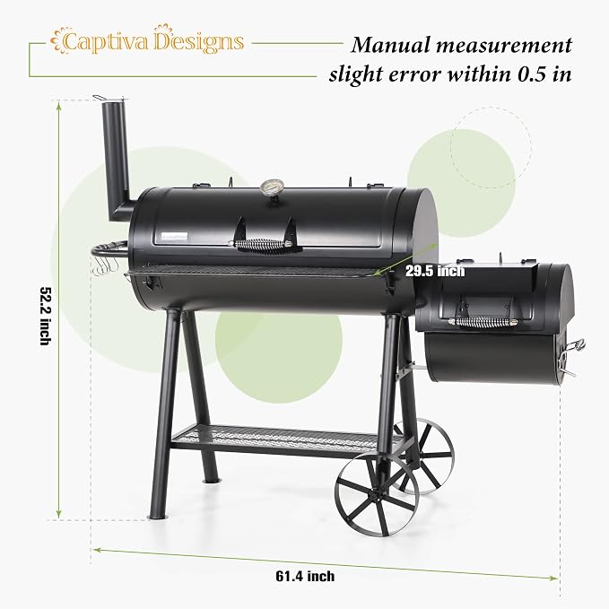 Captiva Designs Heavy Duty Outdoor Smoker, Extra Large Cooking Area Offset - Image 6