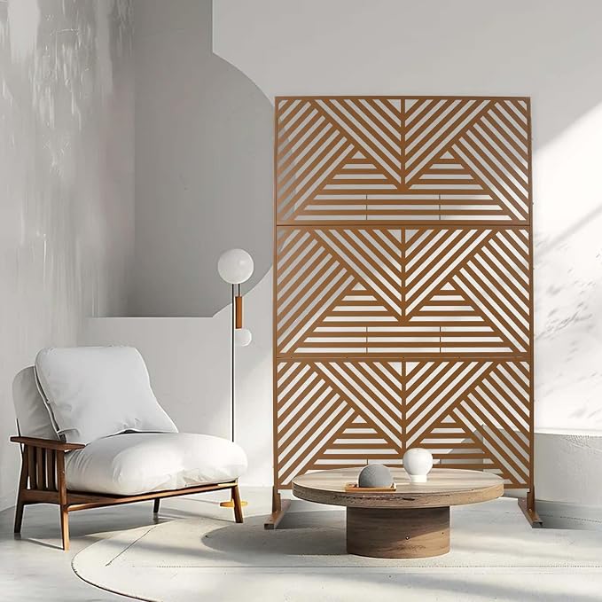 Outdoor Privacy Screen with Geometric Design – Metal Decorative Panel, - Image 3