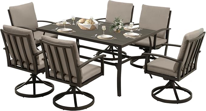 HAPPATIO 7 Piece Patio Swivel Dining Set, Aluminum Outdoor Dining Set by HAPPATIO