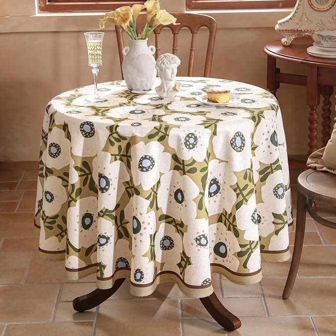 Designer Vintage Round Tablecloth, Linen French Tablecloth - Image 2