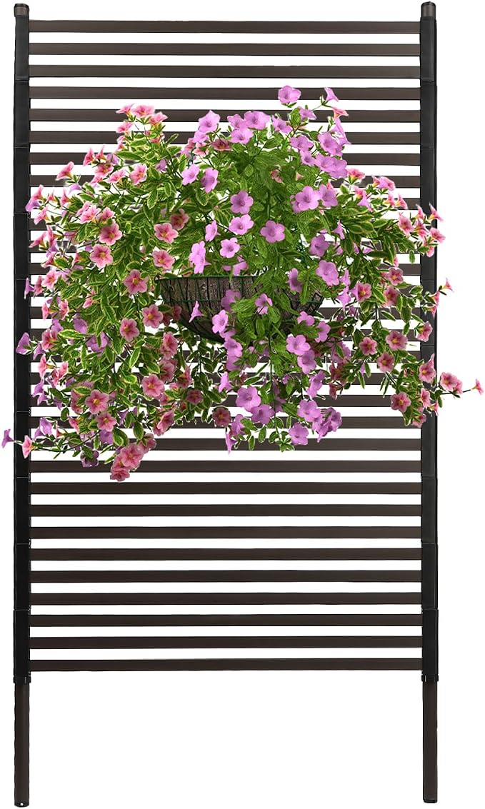Outdoor Privacy Screens Freestanding, 35.5" W x 71" H Metal Slatted Decorative by WANLECY